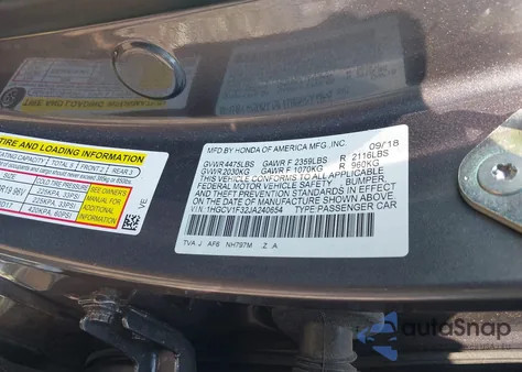 2018 Honda Accord Sport z USA, uszkodzony, nr VIN 1HGCV1F32JA240654